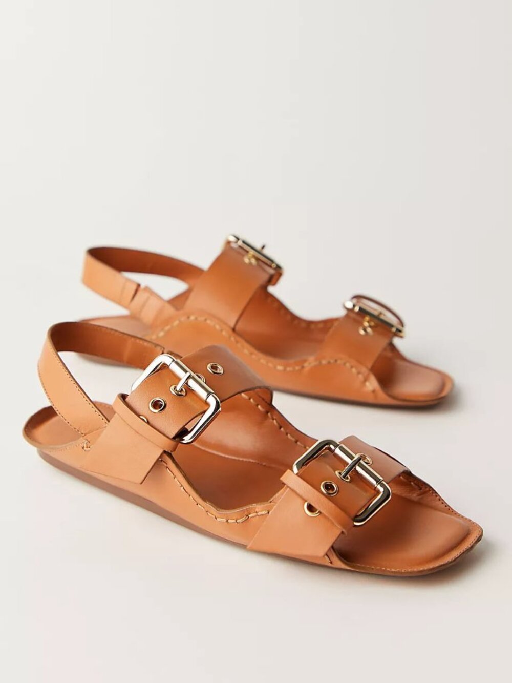 🆕 FREE PEOPLE Blossom Buckle Sandals / Luggage Leather - Picture 1 of 14